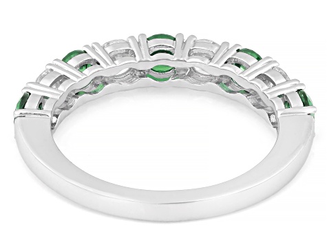 Lab Created Emerald and White Lab-Grown Diamond G-H SI Rhodium Over Silver Band Ring 1.25ctw