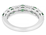 Lab Created Emerald and White Lab-Grown Diamond G-H SI Rhodium Over Silver Band Ring 1.25ctw