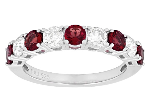 Lab Created Ruby and White Lab-Grown Diamond G-H SI Rhodium Over Silver Band Ring 1.45ctw