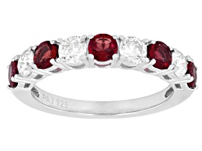 Lab Created Ruby and White Lab-Grown Diamond G-H SI Rhodium Over Silver Band Ring 1.45ctw