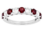 Lab Created Ruby and White Lab-Grown Diamond G-H SI Rhodium Over Silver Band Ring 1.45ctw