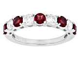 Lab Created Ruby and White Lab-Grown Diamond G-H SI Rhodium Over Silver Band Ring 1.45ctw