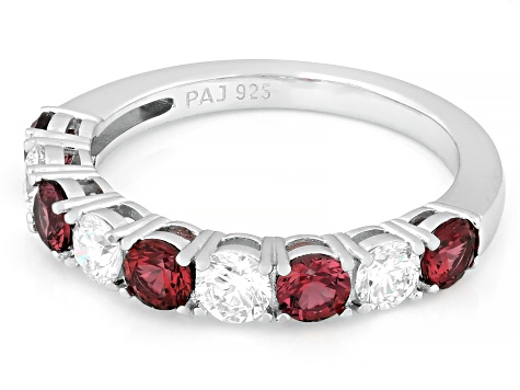 Lab Created Ruby and White Lab-Grown Diamond G-H SI Rhodium Over Silver Band Ring 1.45ctw