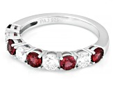 Lab Created Ruby and White Lab-Grown Diamond G-H SI Rhodium Over Silver Band Ring 1.45ctw