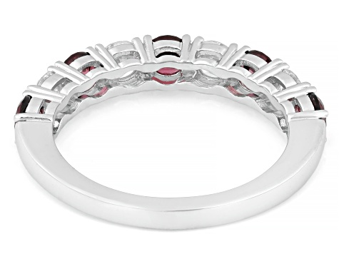 Lab Created Ruby and White Lab-Grown Diamond G-H SI Rhodium Over Silver Band Ring 1.45ctw