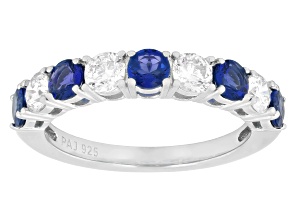 Lab Created Sapphire and White Lab-Grown Diamond G-H SI Rhodium Over Silver Band Ring 1.50ctw