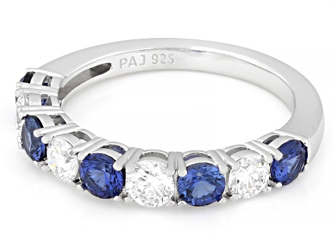 Lab Created Sapphire and White Lab-Grown Diamond G-H SI Rhodium Over Silver Band Ring 1.50ctw