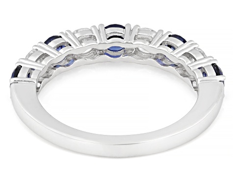 Lab Created Sapphire and White Lab-Grown Diamond G-H SI Rhodium Over Silver Band Ring 1.50ctw