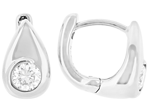 White Lab-Grown Diamond G-H SI Rhodium Over Sterling Silver Solitaire Huggie Earrings 0.35ctw