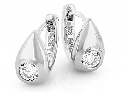 White Lab-Grown Diamond G-H SI Rhodium Over Sterling Silver Solitaire Huggie Earrings 0.35ctw
