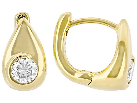 White Lab-Grown Diamond G-H SI 14K Yellow Gold Over Sterling Silver Solitaire Huggie Earrings .35ctw