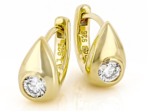 White Lab-Grown Diamond G-H SI 14K Yellow Gold Over Sterling Silver Solitaire Huggie Earrings .35ctw