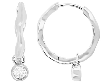 White Lab-Grown Diamond G-H SI Rhodium Over Sterling Silver Solitaire Huggie Earrings 0.35ctw