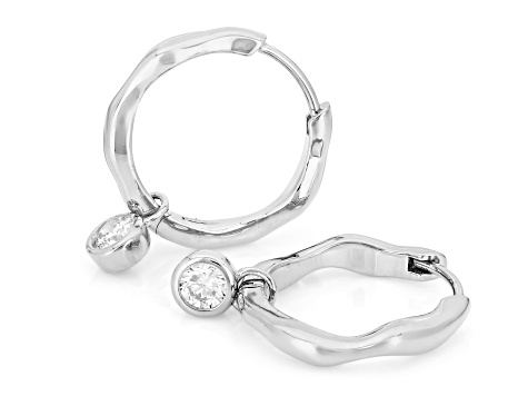 White Lab-Grown Diamond G-H SI Rhodium Over Sterling Silver Solitaire Huggie Earrings 0.35ctw