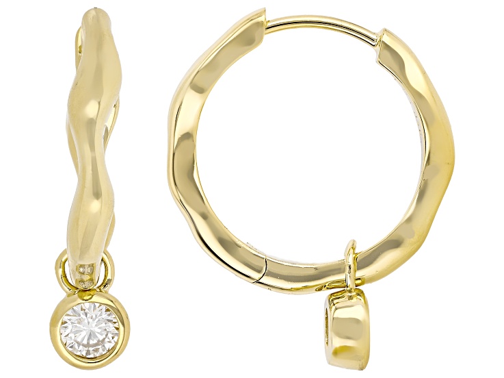 White Lab-Grown Diamond G-H SI 14K Yellow Gold Over Sterling Silver Solitaire Huggie Earrings.35ctw