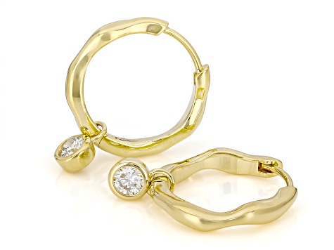 White Lab-Grown Diamond G-H SI 14K Yellow Gold Over Sterling Silver Solitaire Huggie Earrings .35ctw