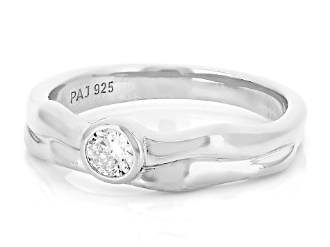 White Lab-Grown Diamond G-H SI Rhodium Over Sterling Silver Solitaire Ring 0.20ct