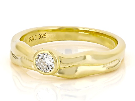 White Lab-Grown Diamond G-H SI 14K Yellow Gold Over Sterling Silver Solitaire Ring 0.20ct