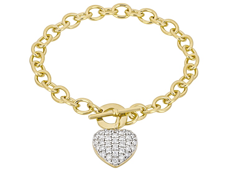 White Lab-Grown Diamond G-H SI 14K Yellow Gold Over Sterling Silver Heart Bracelet 1.00ctw