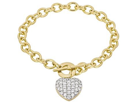 White Lab-Grown Diamond G-H SI 14K Yellow Gold Over Sterling Silver Heart Bracelet 1.00ctw