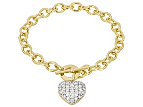 White Lab-Grown Diamond G-H SI 14K Yellow Gold Over Sterling Silver Heart Bracelet 1.00ctw