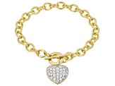 White Lab-Grown Diamond G-H SI 14K Yellow Gold Over Sterling Silver Heart Bracelet 1.00ctw