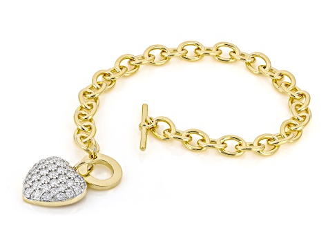 White Lab-Grown Diamond G-H SI 14K Yellow Gold Over Sterling Silver Heart Bracelet 1.00ctw