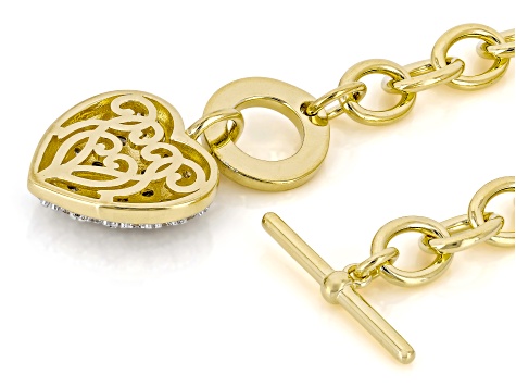 White Lab-Grown Diamond G-H SI 14K Yellow Gold Over Sterling Silver Heart Bracelet 1.00ctw