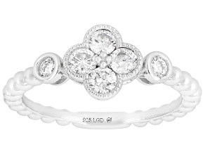 White Lab-Grown Diamond G-H VS Rhodium Over Sterling Silver Clover Ring 0.45ctw