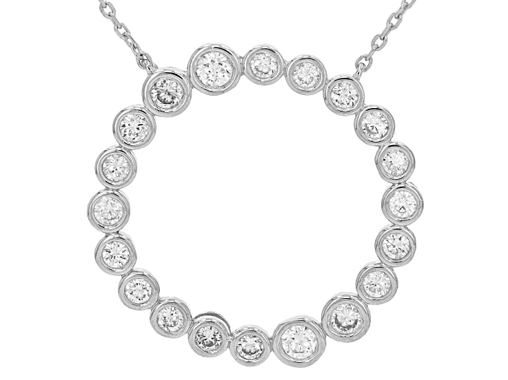 White Lab-Grown Diamond G-H VS Rhodium Over Sterling Silver Circle Station Necklace 1.00ctw