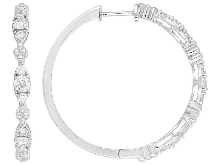 White Lab-Grown Diamond G-H VS Rhodium Over Sterling Silver Hoop Earrings 1.00ctw