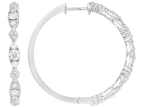 White Lab-Grown Diamond G-H VS Rhodium Over Sterling Silver Hoop Earrings 1.00ctw