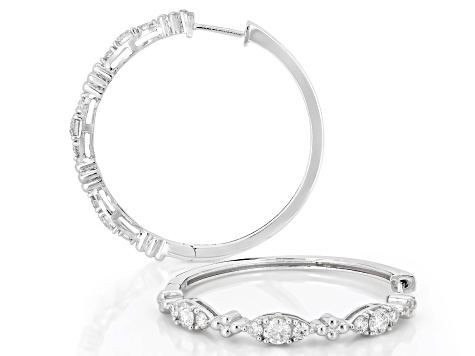 White Lab-Grown Diamond G-H VS Rhodium Over Sterling Silver Hoop Earrings 1.00ctw