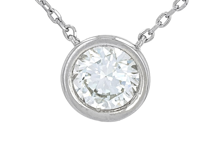 White Lab-Grown Diamond G-H VS Rhodium Over Sterling Silver Solitaire Station Necklace 0.90ct