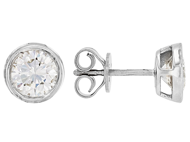 White Lab-Grown Diamond G-H VS Rhodium Over Sterling Silver Solitaire Stud Earrings 1.85ctw