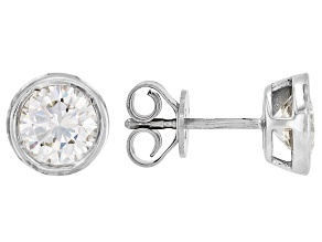White Lab-Grown Diamond G-H VS Rhodium Over Sterling Silver Solitaire Stud Earrings 1.85ctw