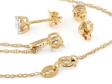 White Lab-Grown Diamond H SI 14K Yellow Gold Over Silver Stud Earring and Pendant/Chain Set 0.50ctw