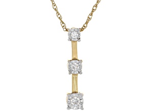White Lab-Grown Diamond H SI 14K Yellow Gold Over Sterling Silver Trilogy Bar Pendant W/Chain .10ctw