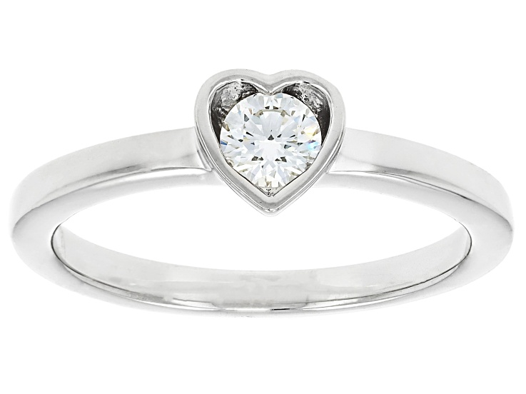 White Lab-Grown Diamond G-H SI Rhodium Over Sterling Silver Heart Ring 0.20ct