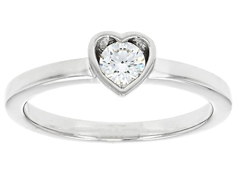 White Lab-Grown Diamond G-H SI Rhodium Over Sterling Silver Heart Ring 0.20ct