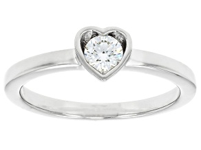 White Lab-Grown Diamond G-H SI Rhodium Over Sterling Silver Heart Ring 0.20ct
