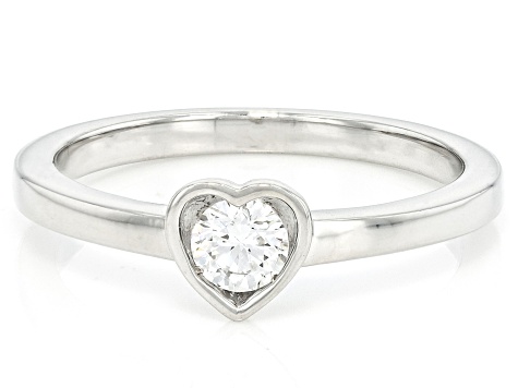 White Lab-Grown Diamond G-H SI Rhodium Over Sterling Silver Heart Ring 0.20ct