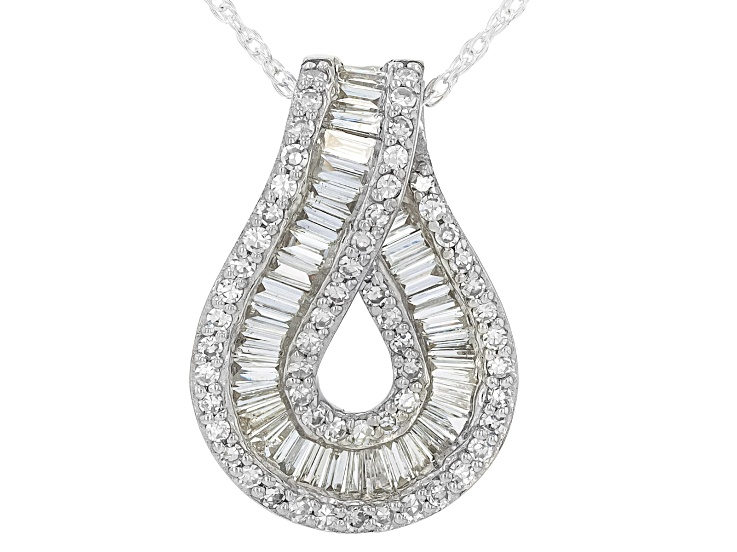 White Lab-Grown Diamond G-H SI Rhodium Over Sterling Silver Slide Pendant With Chain 0.90ctw