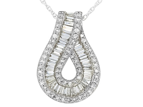 White Lab-Grown Diamond G-H SI Rhodium Over Sterling Silver Slide Pendant With Chain 0.90ctw