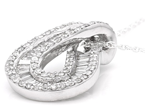 White Lab-Grown Diamond G-H SI Rhodium Over Sterling Silver Slide Pendant With Chain 0.90ctw