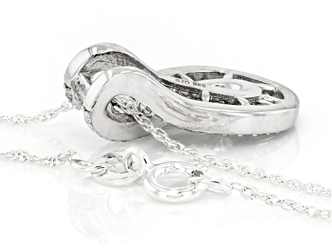 White Lab-Grown Diamond G-H SI Rhodium Over Sterling Silver Slide Pendant With Chain 0.90ctw