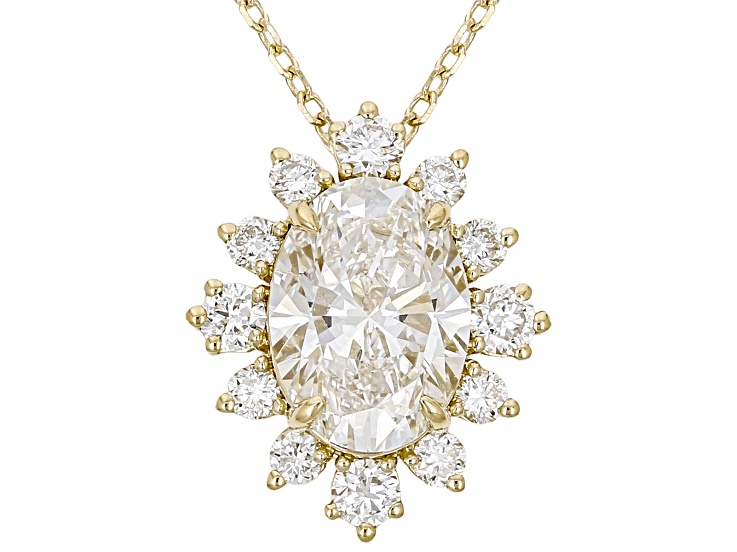 Certified White Lab-Grown Diamond G SI 10K Yellow Gold Halo Pendant With Chain 1.86ctw