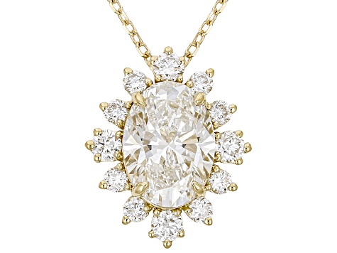 Certified White Lab-Grown Diamond G SI 10K Yellow Gold Halo Pendant With Chain 1.86ctw