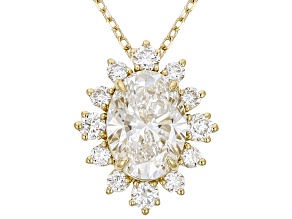 Certified White Lab-Grown Diamond G SI 10K Yellow Gold Halo Pendant With Chain 2.85ctw