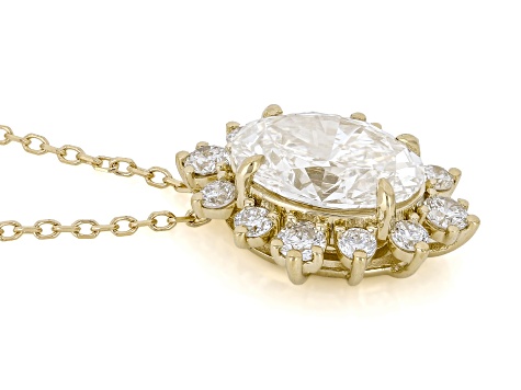 Certified White Lab-Grown Diamond G SI 10K Yellow Gold Halo Pendant With Chain 1.86ctw